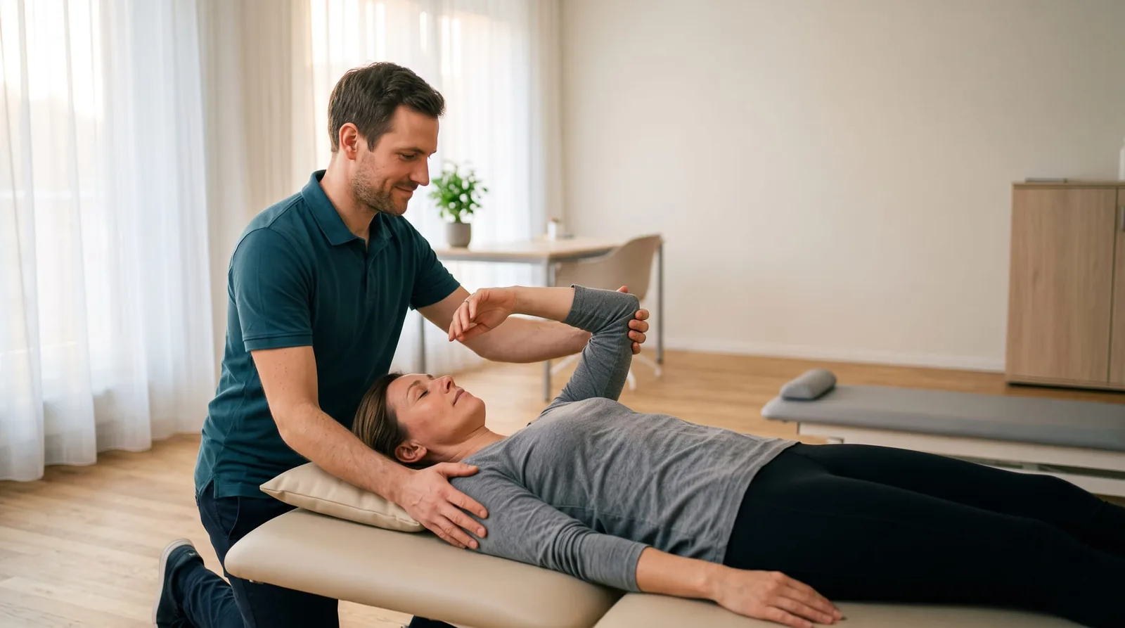 Manuelle Therapie an Schulter und Rücken zur Linderung von Fibromyalgie-Beschwerden