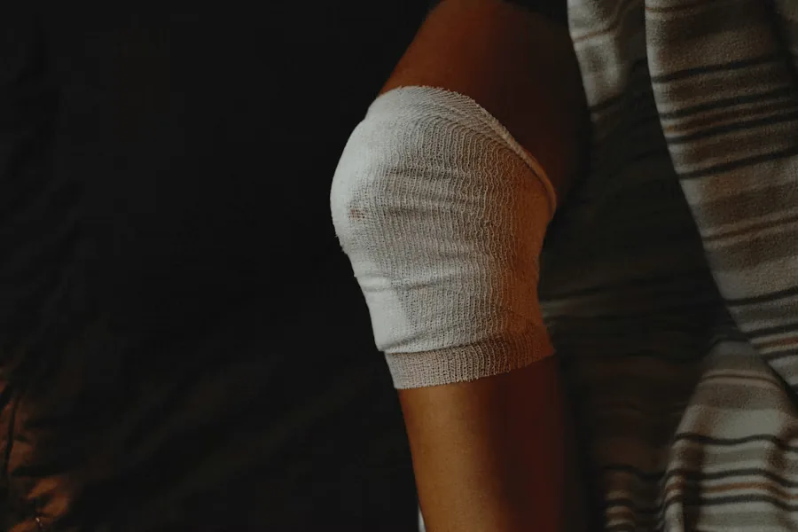 Knee brace and tape to support the knee with meniscus damage