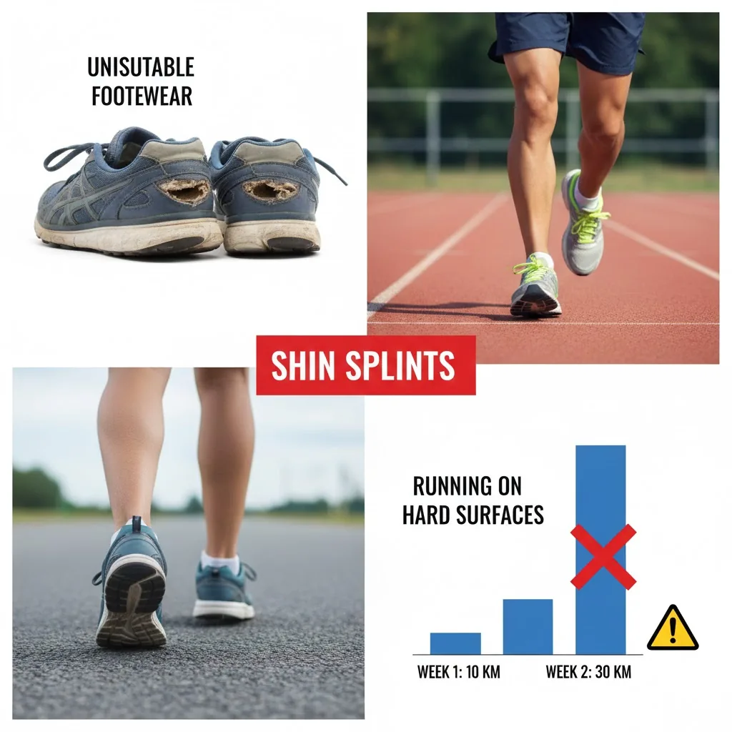 Poorly fitting shoes as a cause of shin splints.