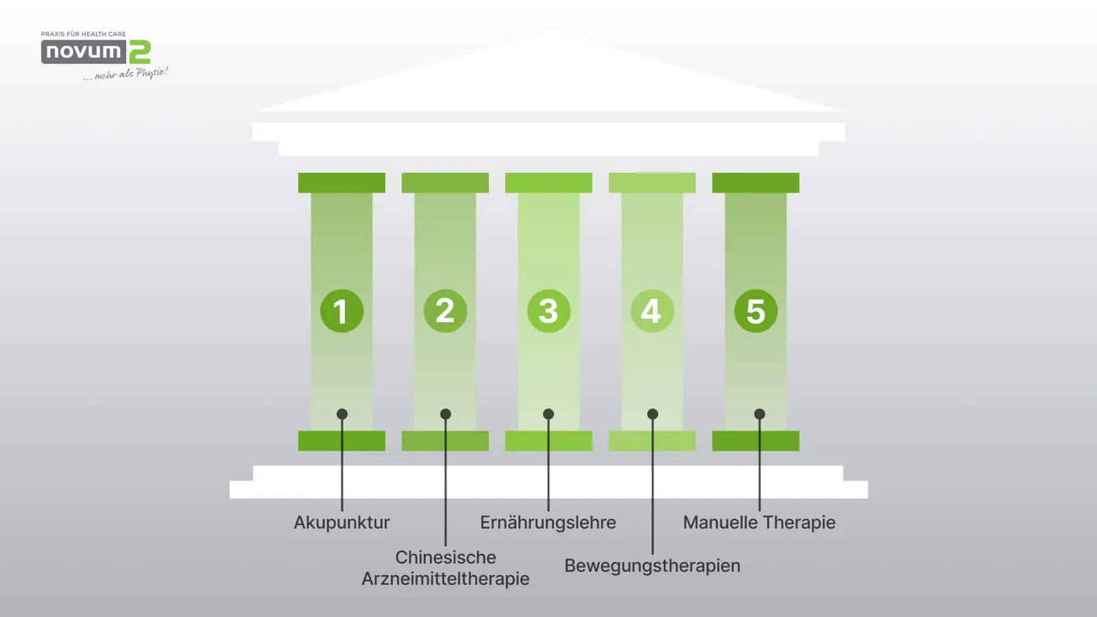 Overview of treatment methods at Novum2: acupuncture, dietetics, Chinese herbal medicine, manual therapy, movement therapies